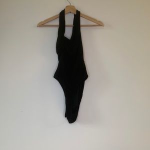 Hello molly black asymmetric bodysuit. XS
